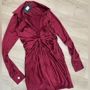 Fashion Nova Deep Red Satin Midi Dress